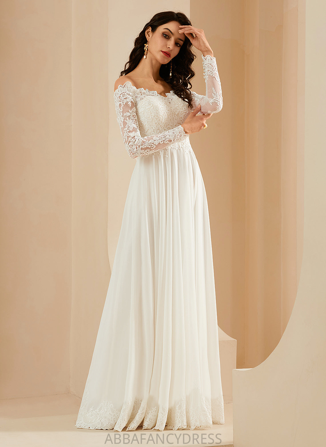 Train Wedding Dresses Wedding Lace Off-the-Shoulder Dress With A-Line Chiffon Maisie Sweep