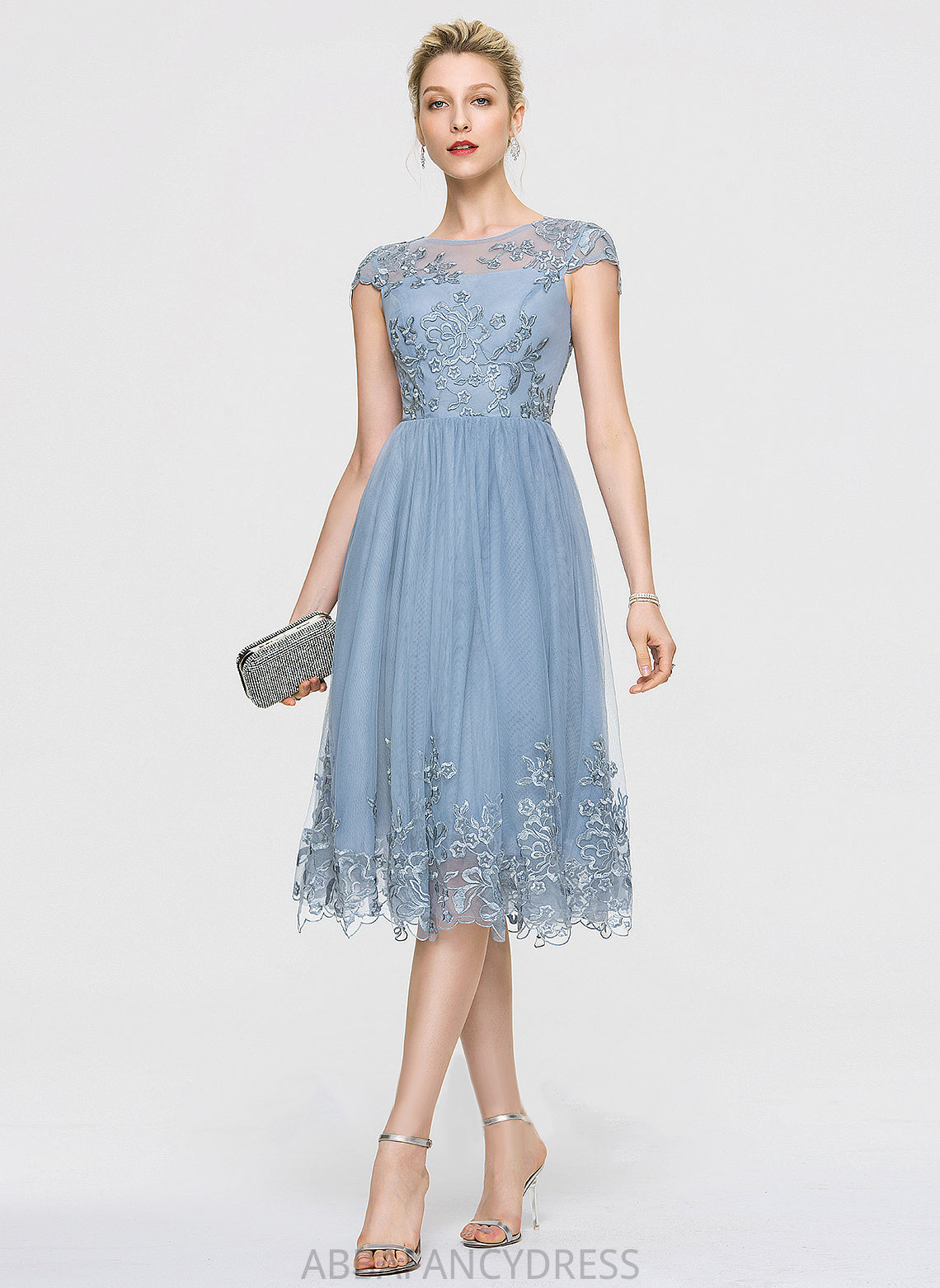 With Lace Neck Dress Knee-Length A-Line Tulle Homecoming Dresses Homecoming Sequins Britney Scoop