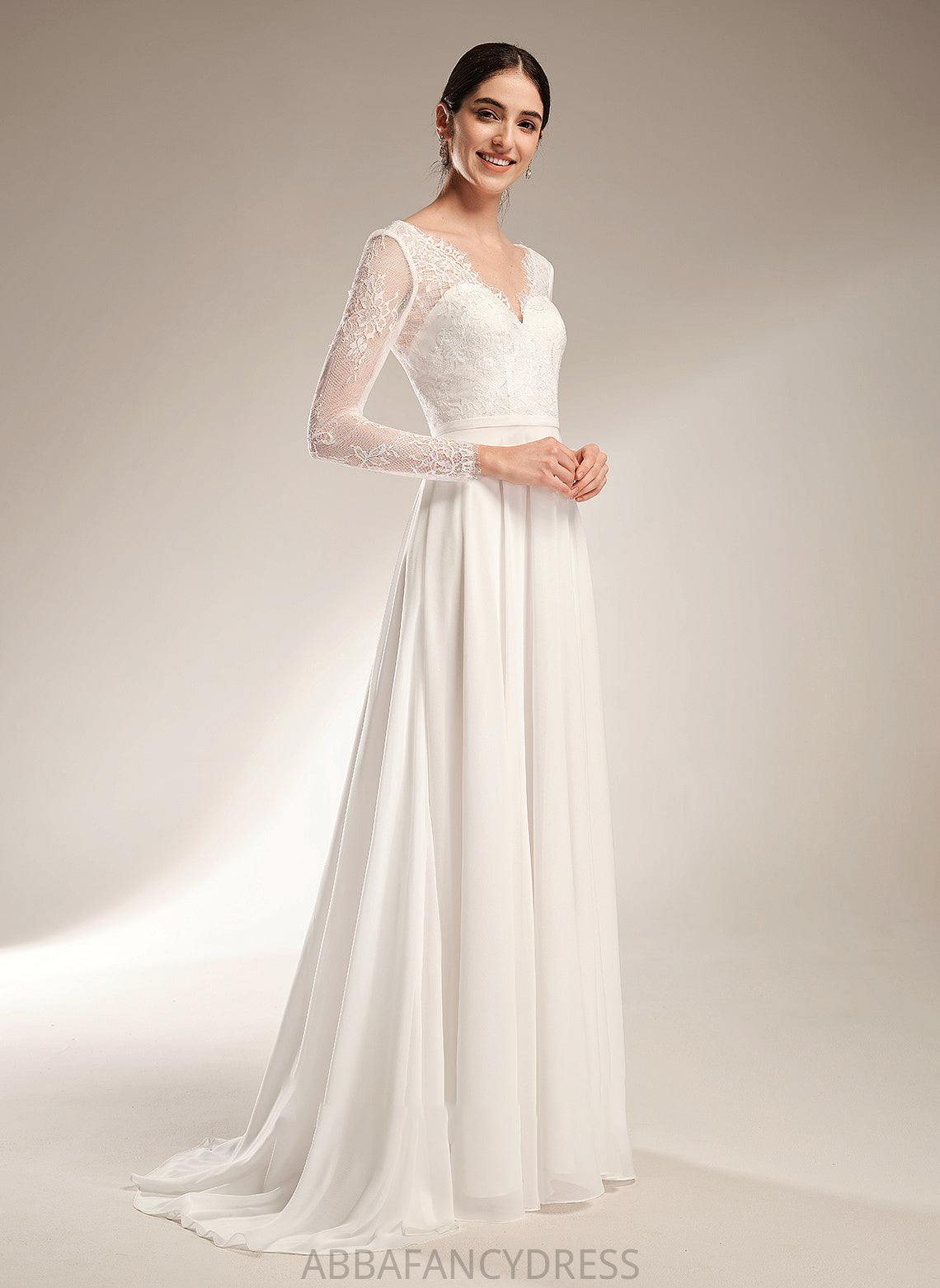 Amiya Wedding Dresses V-neck A-Line Dress Train Wedding Sweep