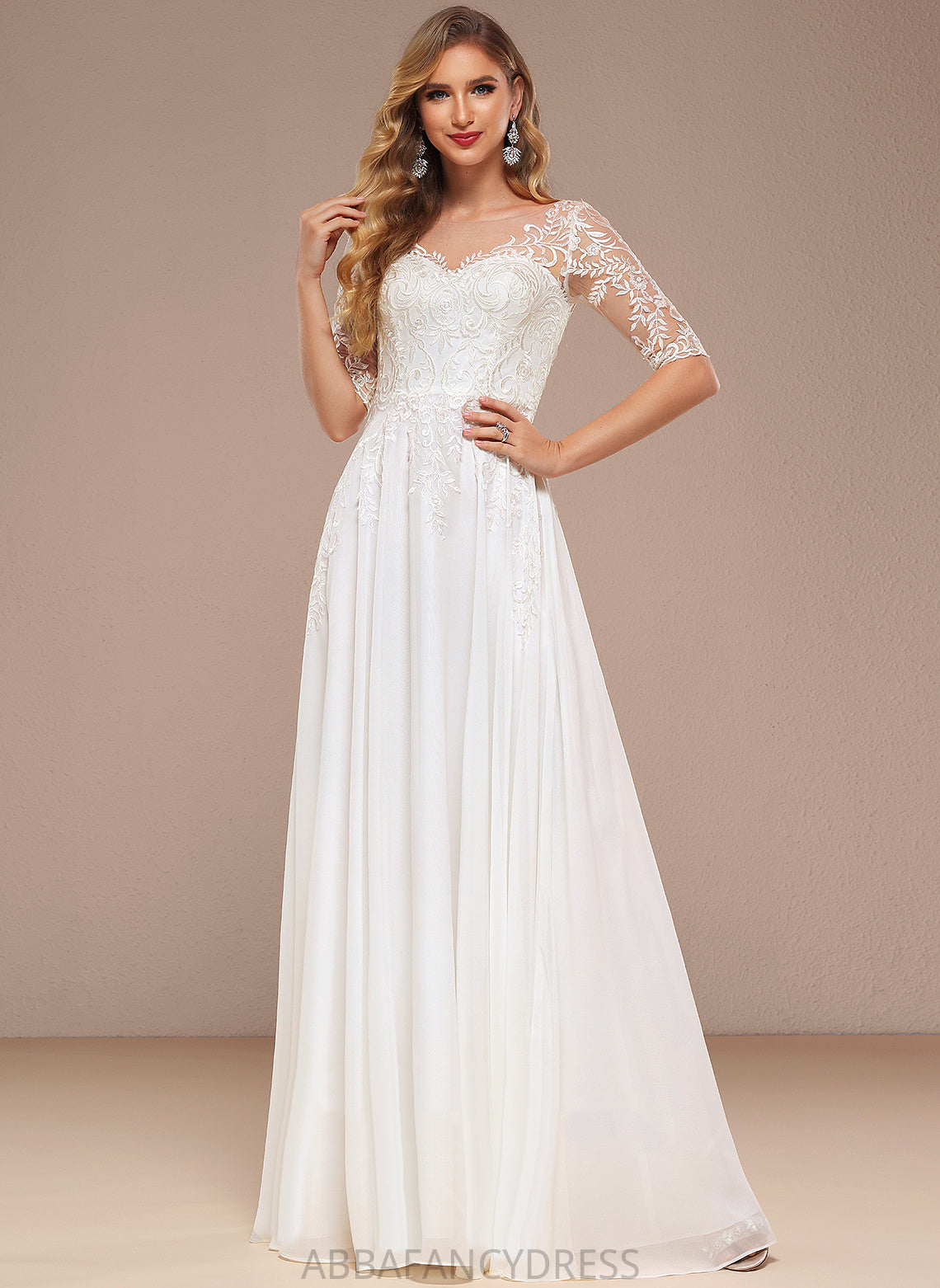 Dress Chiffon Wedding Arielle Floor-Length Wedding Dresses Lace V-neck A-Line