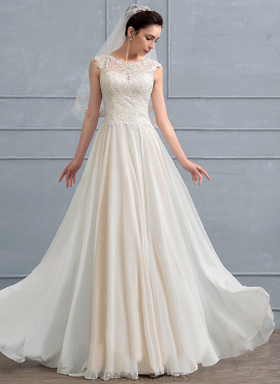 Floor-Length Scoop Dress Chiffon Neck Beading Wedding With Lace Sequins A-Line Jazlynn Wedding Dresses