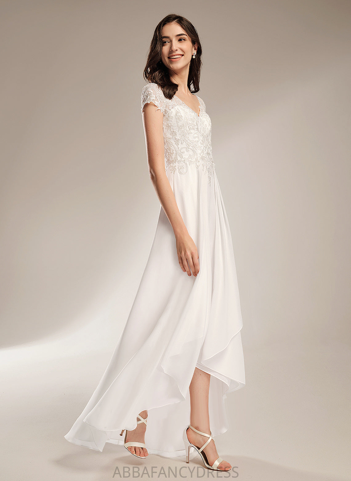 Lace A-Line Asymmetrical Wedding Dresses Dress Elyse V-neck Wedding Chiffon With