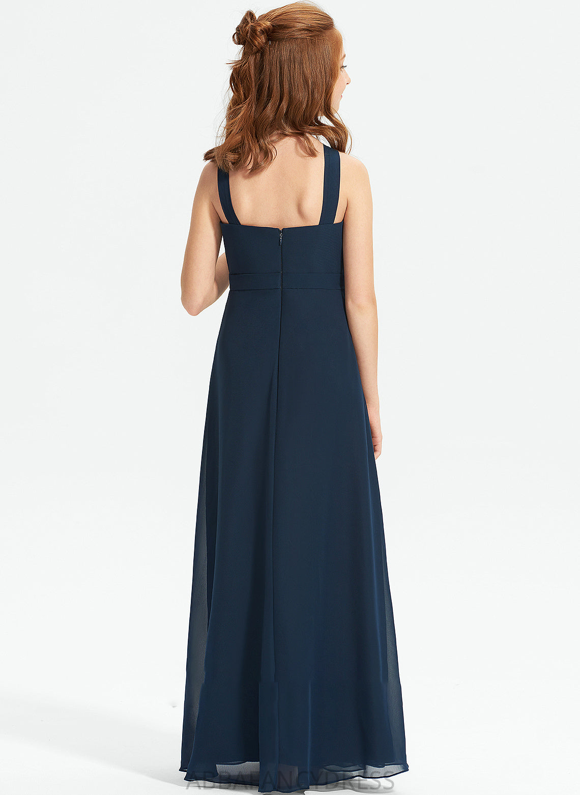 Ruffle Meredith Neck Chiffon With Floor-Length A-Line Junior Bridesmaid Dresses Scoop