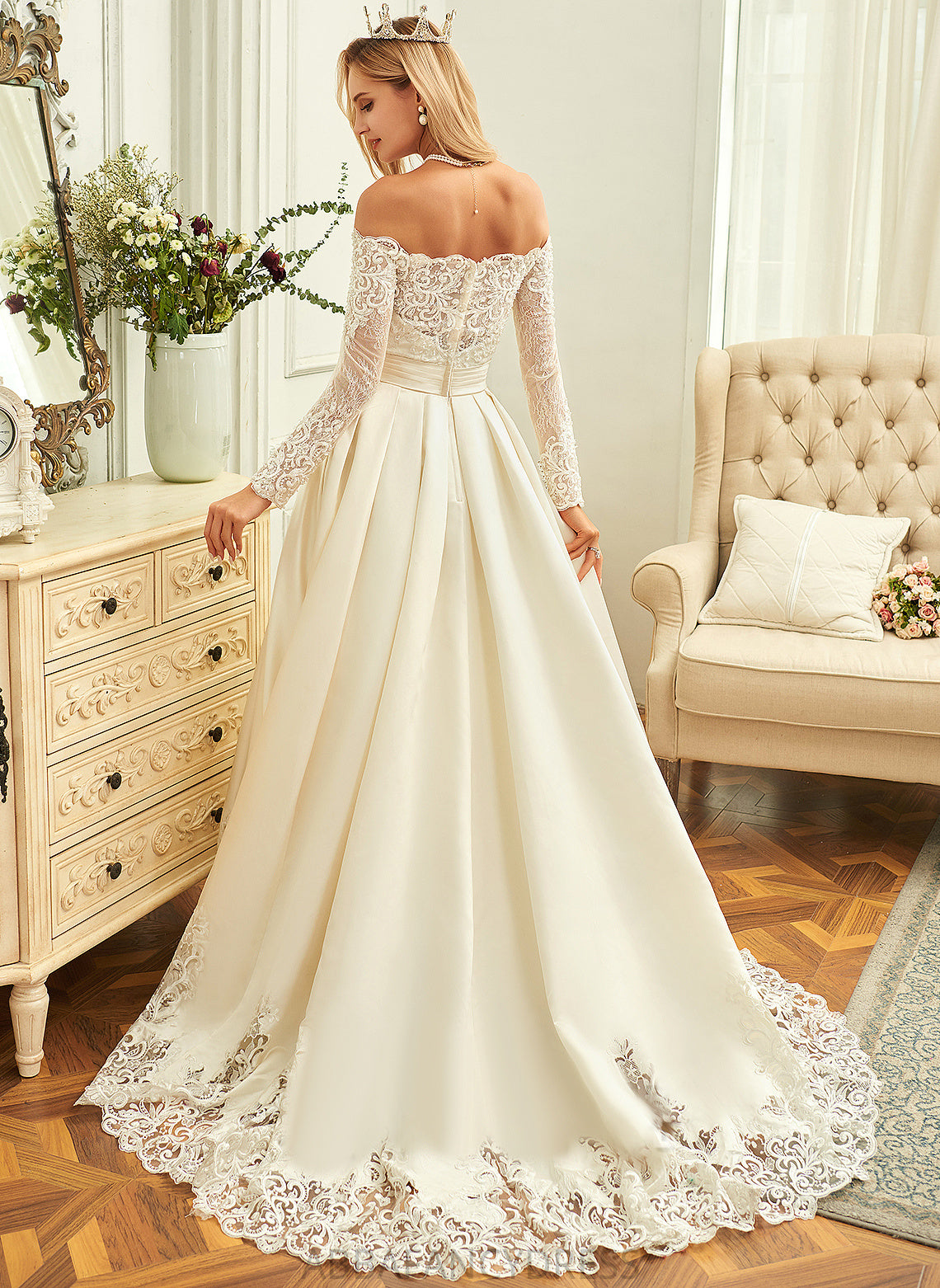 With Sweep Beading Lace Isis Wedding Ball-Gown/Princess Sequins Wedding Dresses Satin Dress Train Off-the-Shoulder