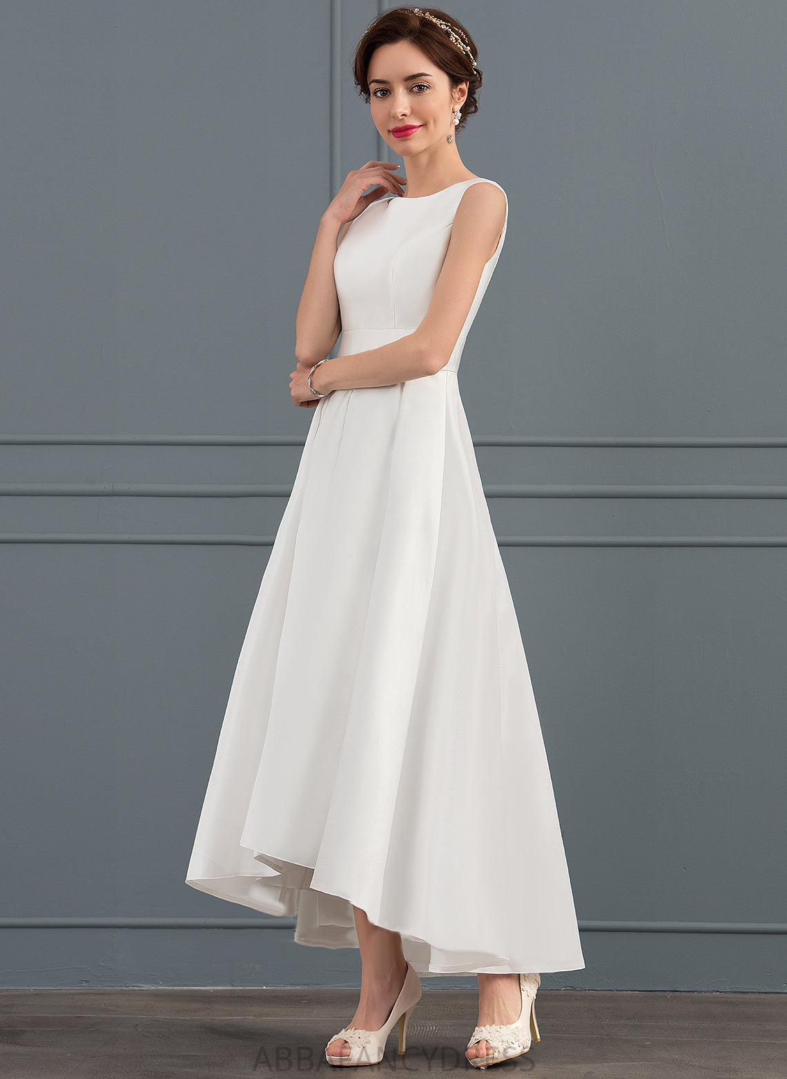 Square Wedding Dress Asymmetrical Satin A-Line Brianna Wedding Dresses