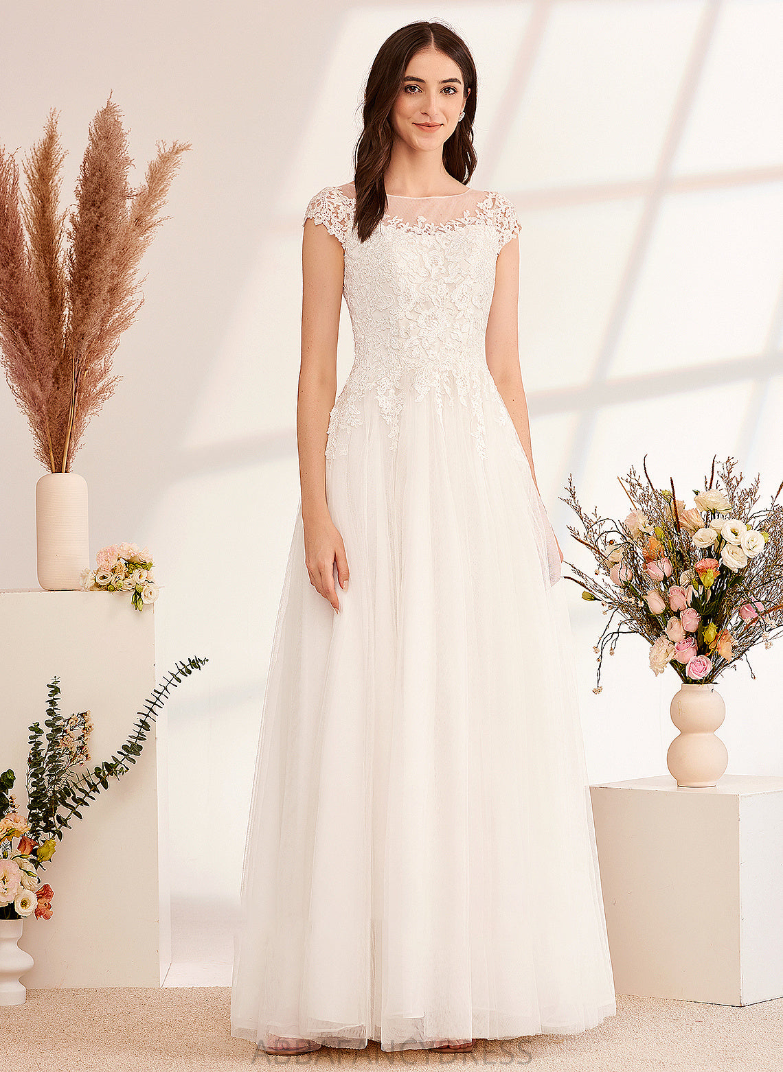 Ball-Gown/Princess Dress Floor-Length Hadassah With Wedding Dresses Lace Wedding Illusion