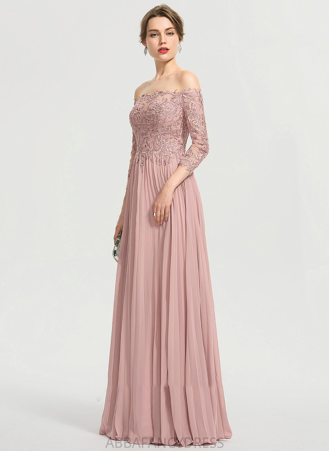 Ball-Gown/Princess Sequins Off-the-Shoulder Pleated Melanie With Floor-Length Chiffon Prom Dresses