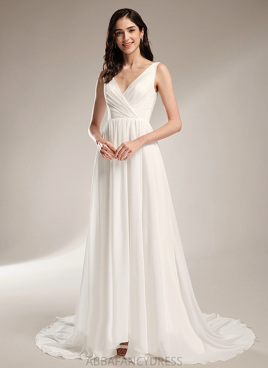 Wedding A-Line Wedding Dresses Chiffon Court Dress Train With Elsa Lace V-neck