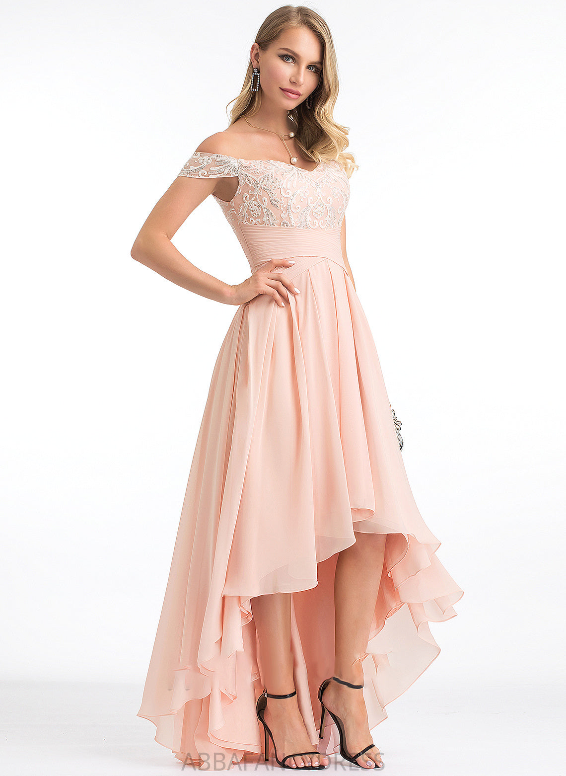 A-Line Prom Dresses Off-the-Shoulder Sequins Asymmetrical Tianna With Chiffon