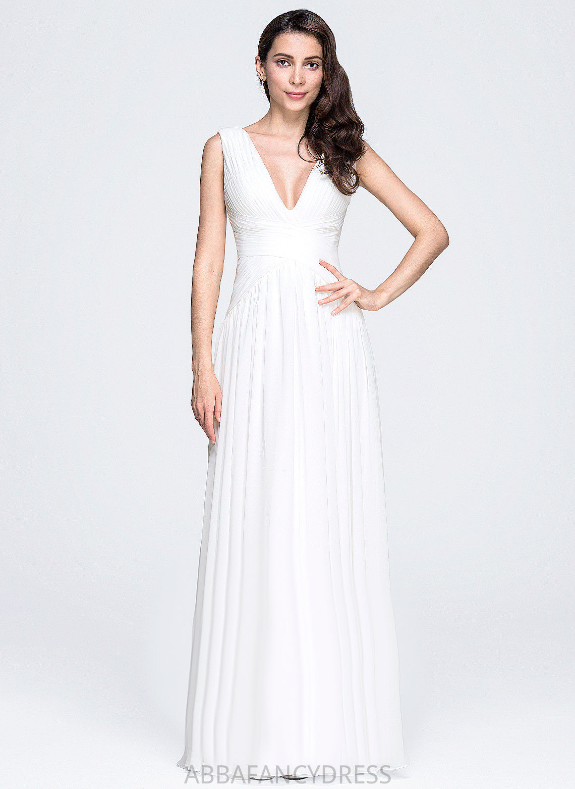 With A-Line V-neck Floor-Length Noelle Dress Wedding Pleated Chiffon Wedding Dresses