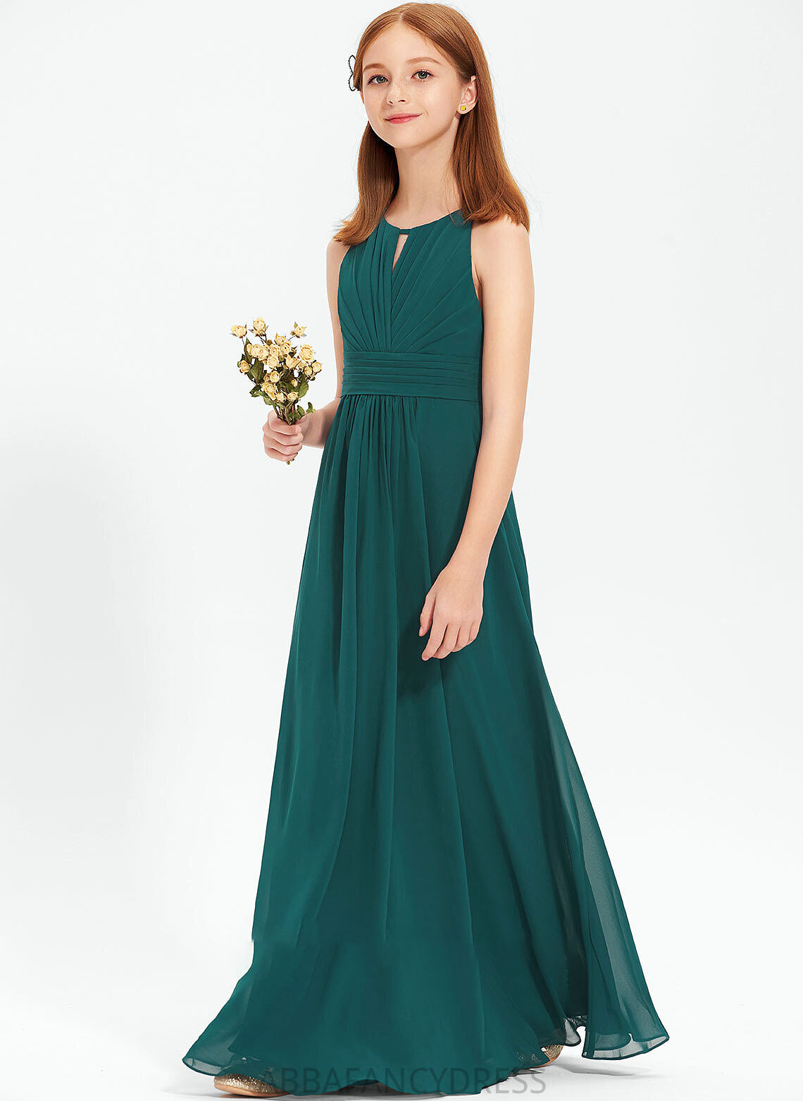 Ruffle Neck Chiffon Greta With Junior Bridesmaid Dresses Floor-Length Scoop A-Line