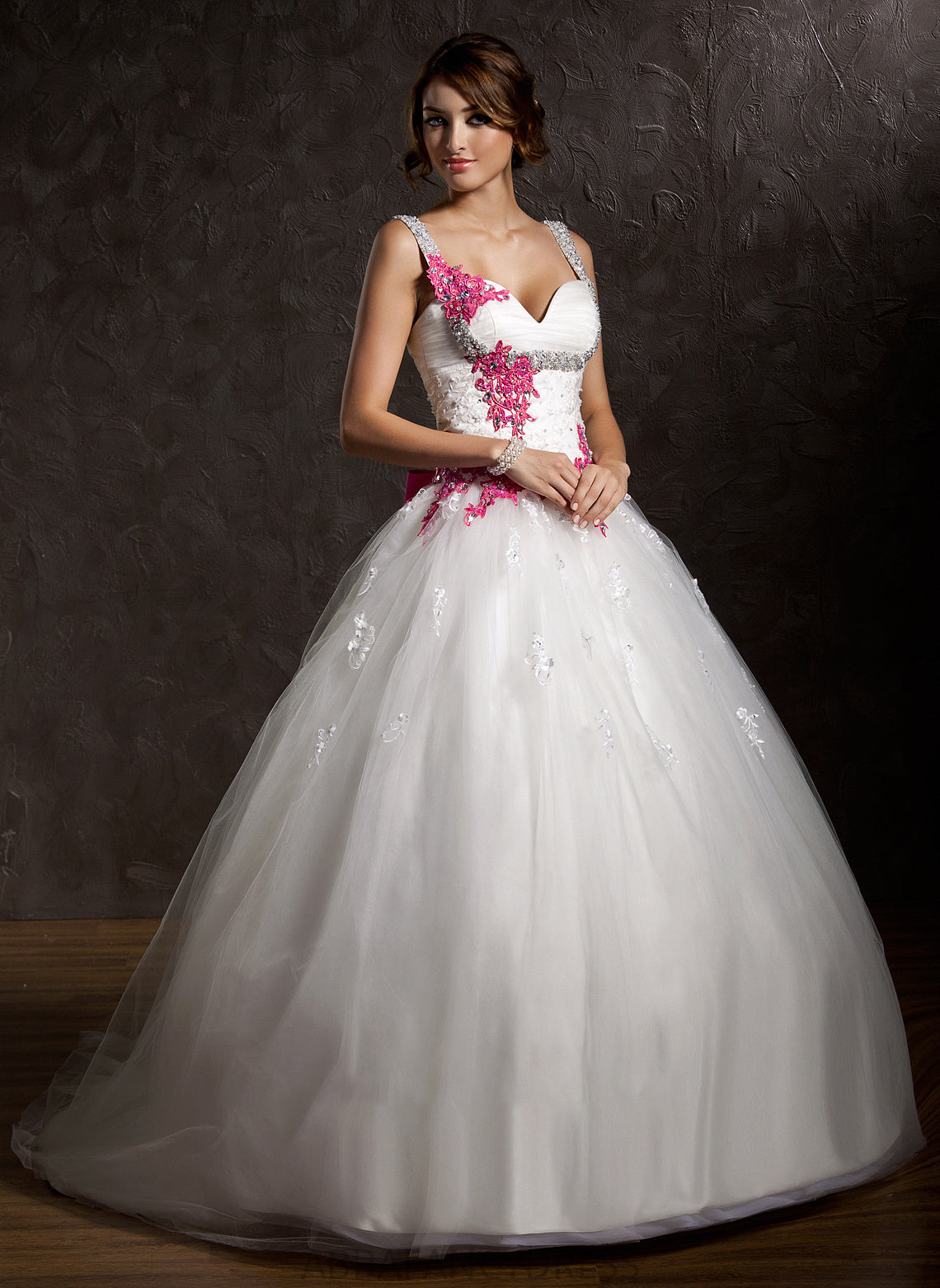 Sweetheart Ball-Gown/Princess Appliques Wedding Athena Ruffle Bow(s) Train Wedding Dresses Chapel Lace Dress With Tulle