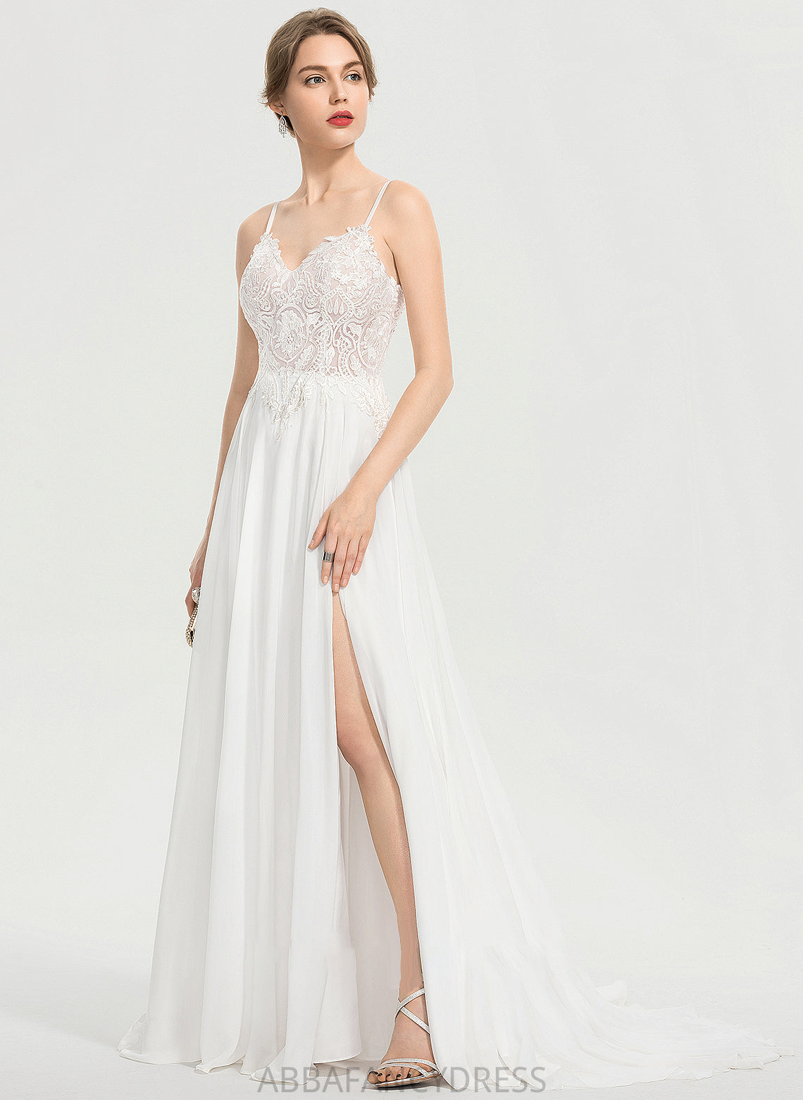 Wedding Dresses Dress A-Line Chiffon Jaqueline Split Train Front With V-neck Wedding Sweep