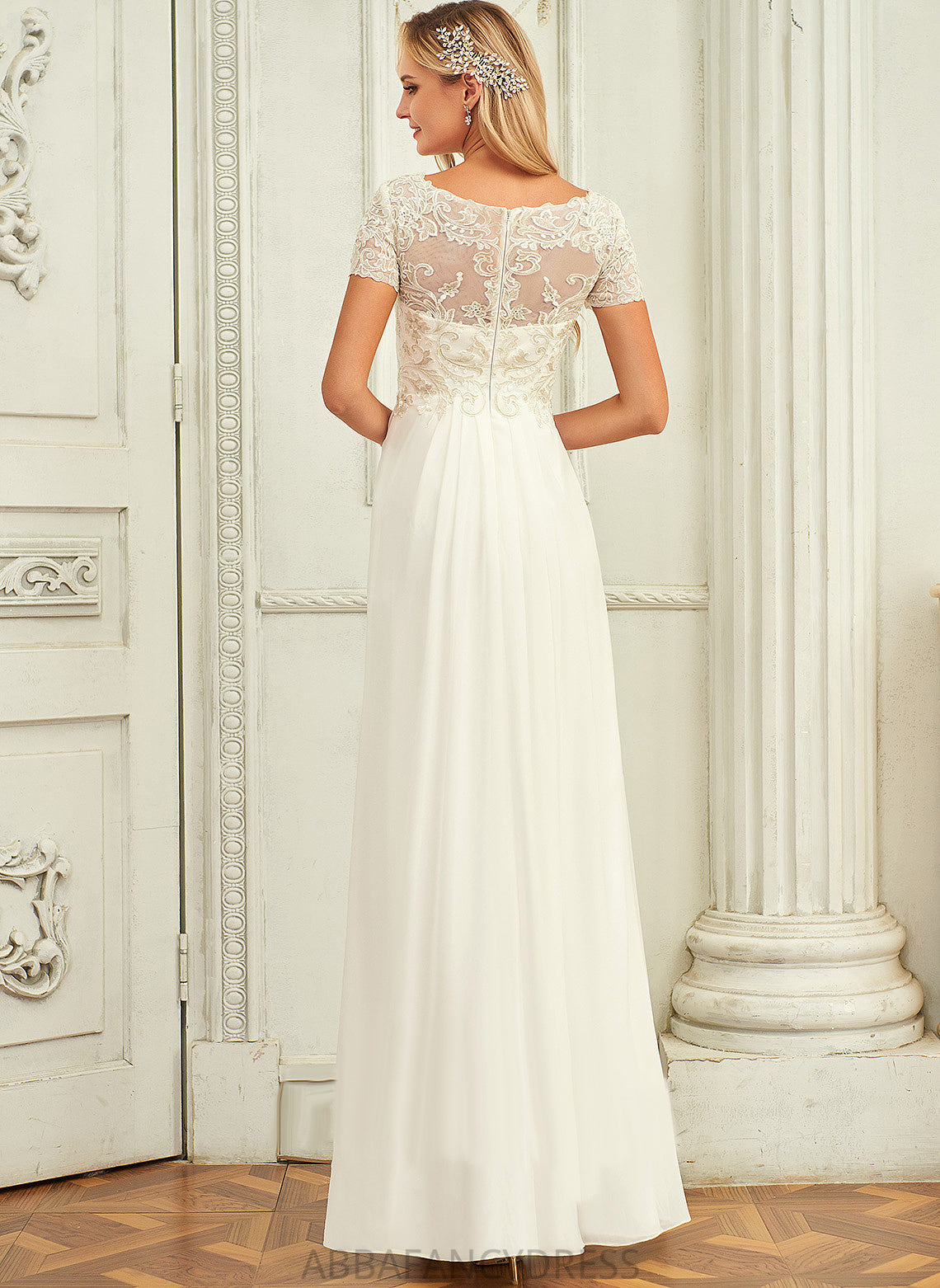 A-Line Floor-Length Wedding Dresses Dress Wedding V-neck Chiffon Jaelynn