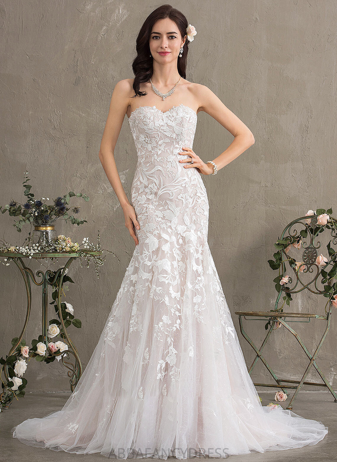 Train Wedding Dresses Emma Tulle Court Lace Trumpet/Mermaid Wedding Sweetheart Dress