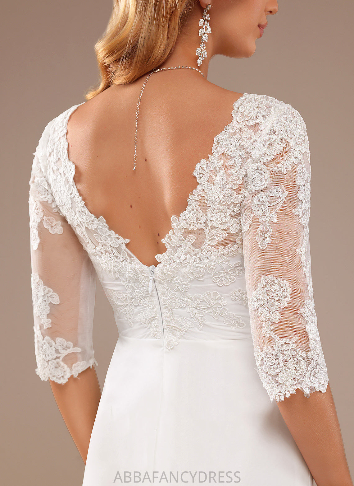 V-neck Wedding Lace Armani With Lace Ruffle Dress Asymmetrical A-Line Wedding Dresses Chiffon