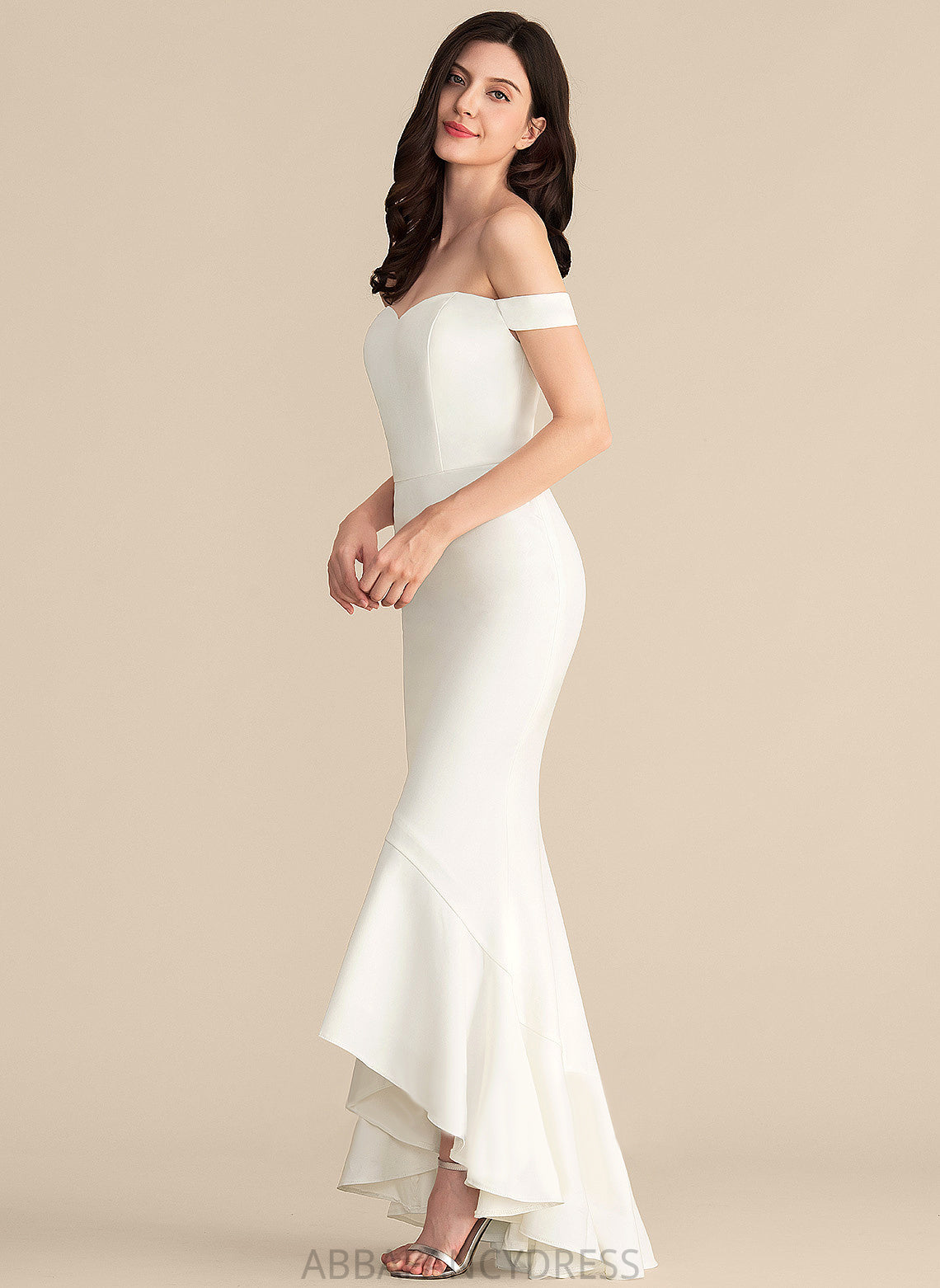 Wedding Dresses Off-the-Shoulder Cascading Wedding Kim Asymmetrical Dress Trumpet/Mermaid With Ruffles