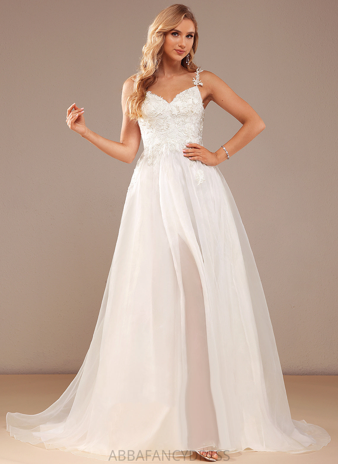 Lace Train Court Wedding Ball-Gown/Princess V-neck Front Dress Ashanti Wedding Dresses With Split Organza Lace