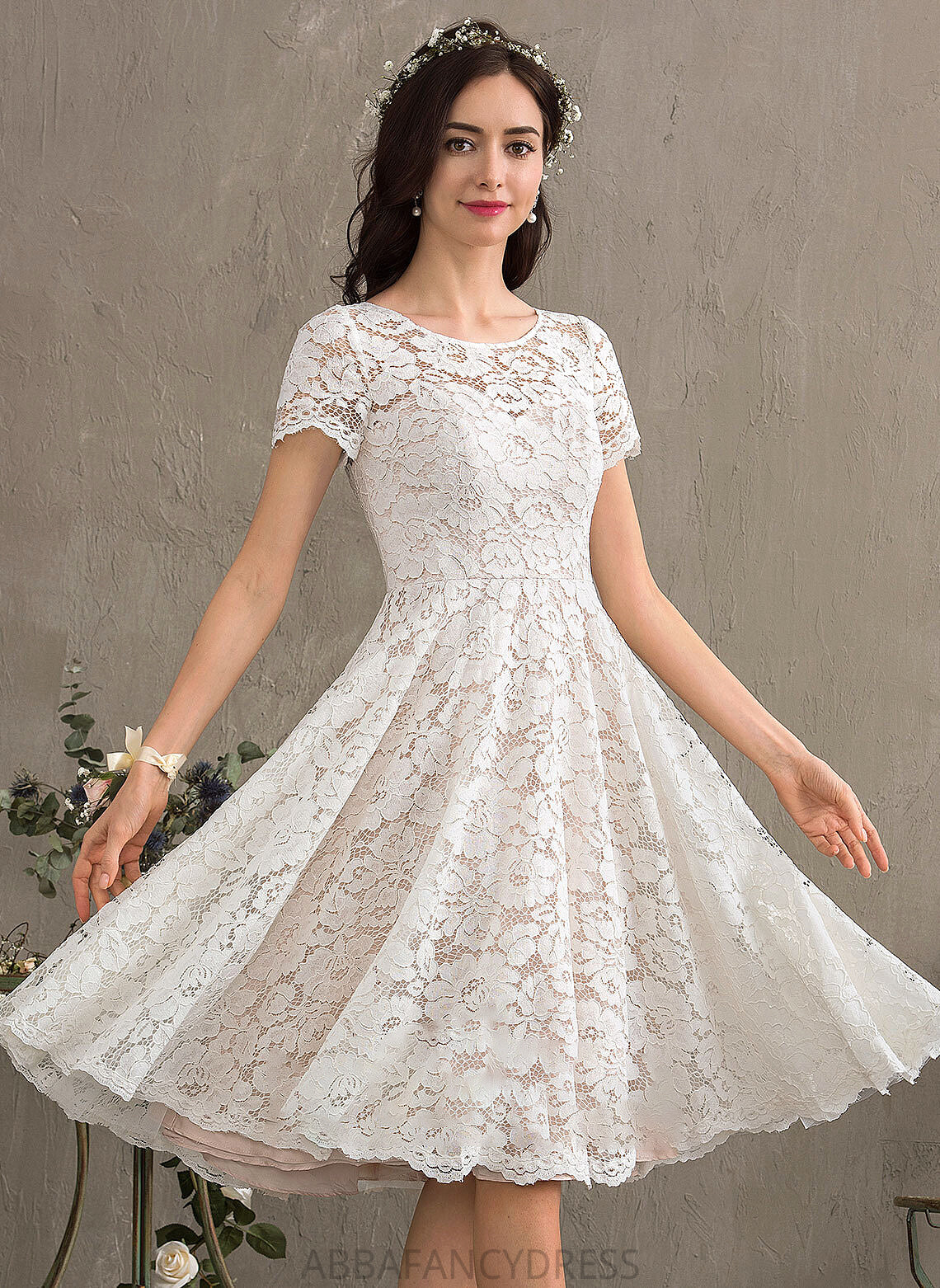 Lace Knee-Length Dress A-Line Wedding Scoop Kailyn Neck Wedding Dresses