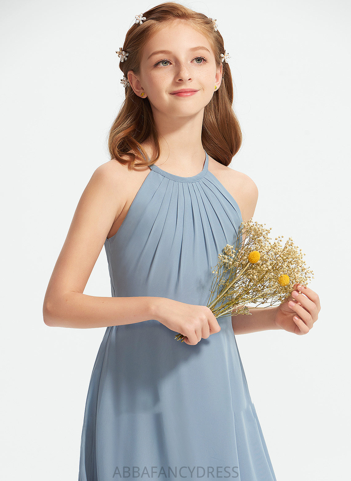 With Ruffle Floor-Length A-Line Reyna Scoop Neck Chiffon Junior Bridesmaid Dresses