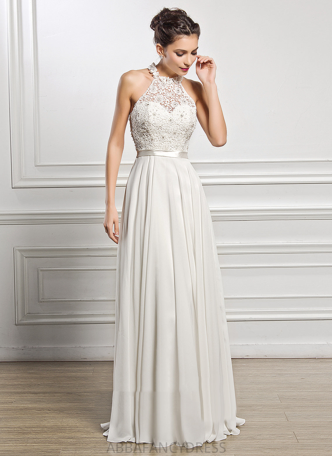 Paige Wedding Dresses Chiffon A-Line Wedding Lace Beading Neck Dress With Floor-Length Scoop Sequins