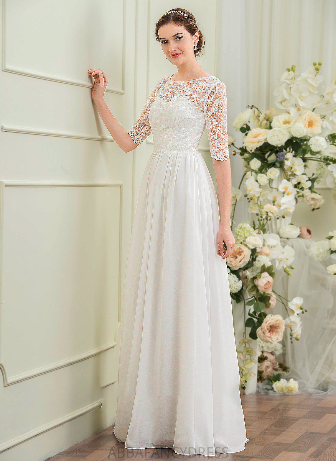 Illusion Dress Floor-Length Chiffon Wedding Dresses A-Line Wedding Elizabeth