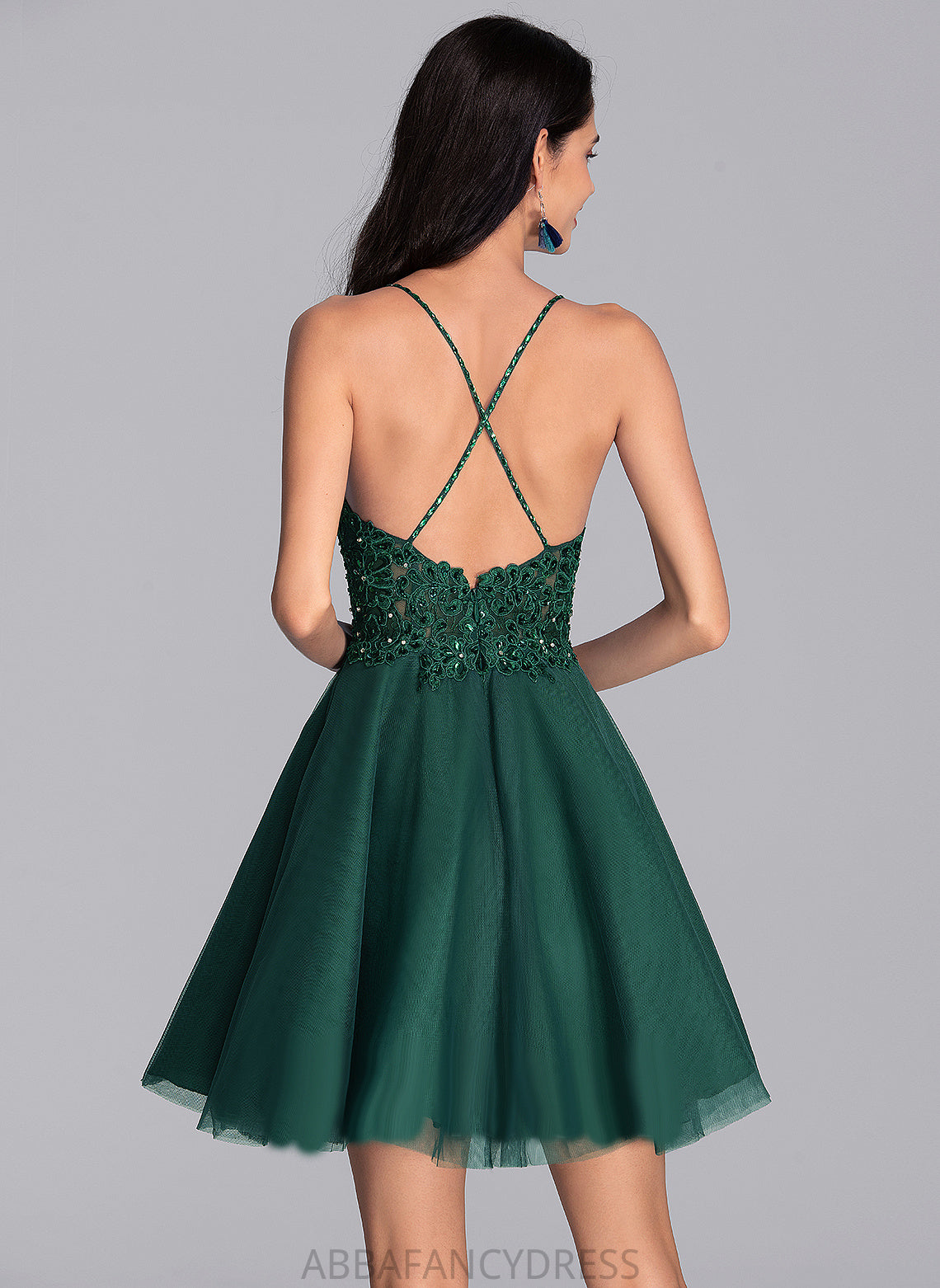 V-neck Short/Mini Elle With Tulle Homecoming Beading Dress Sequins A-Line Homecoming Dresses