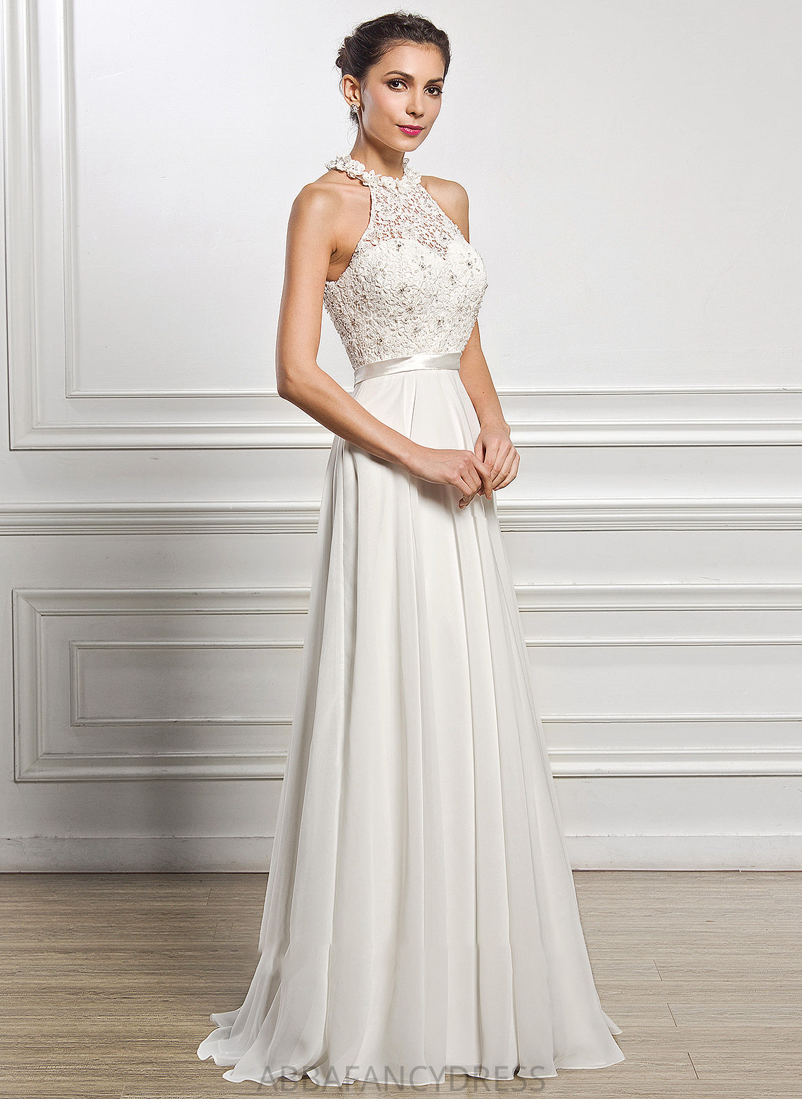 Dress Neck Floor-Length Wedding Sequins Beading Chiffon Wedding Dresses With A-Line Kimora Scoop