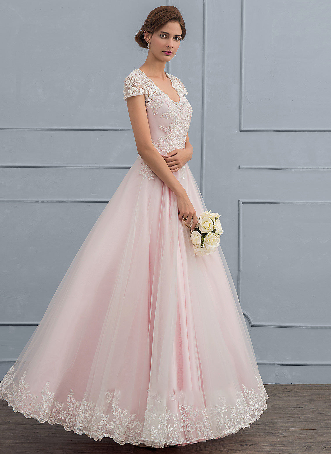 V-neck Ball-Gown/Princess Sequins Wedding Dresses Dress Beading Madalyn With Tulle Floor-Length Wedding