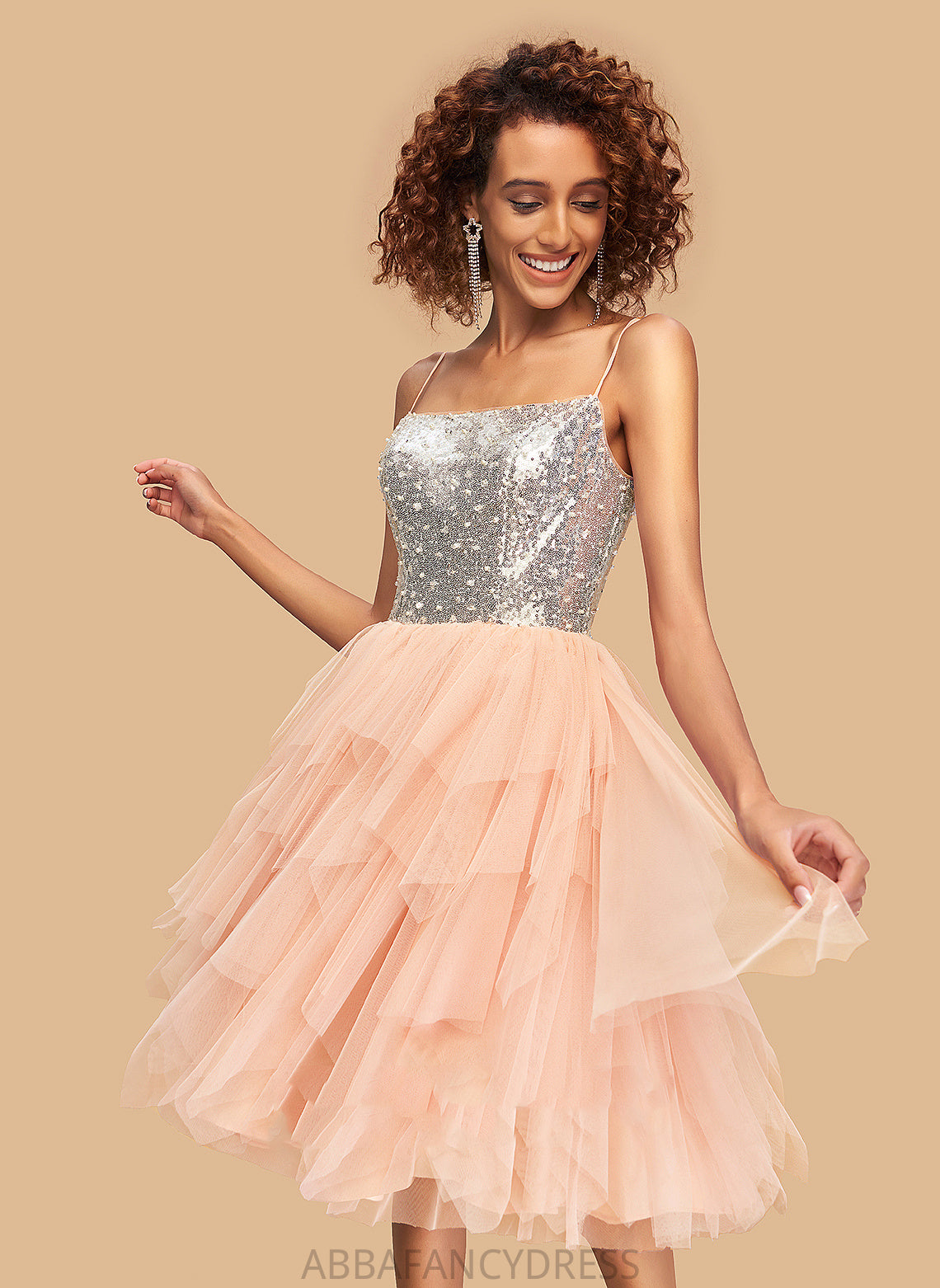 A-Line Square Dress Neckline Homecoming Sequins Knee-Length Homecoming Dresses With Erica Tulle