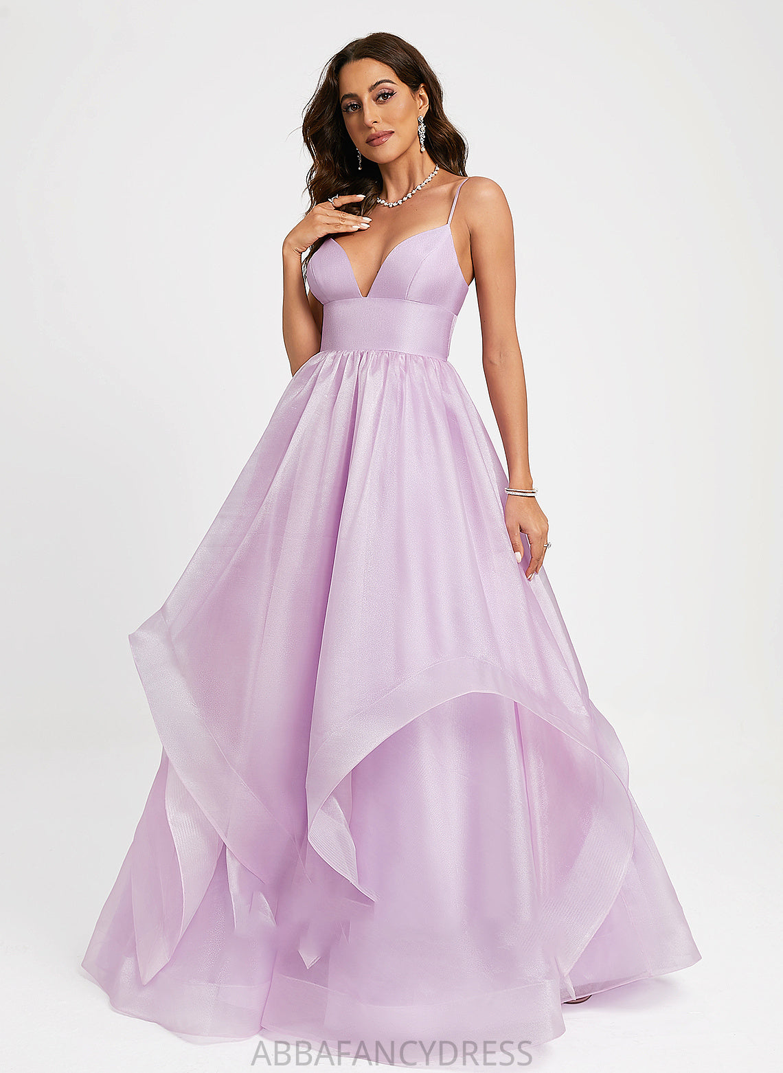 Prom Dresses V-neck Train Sweep Organza Madeleine Ball-Gown/Princess