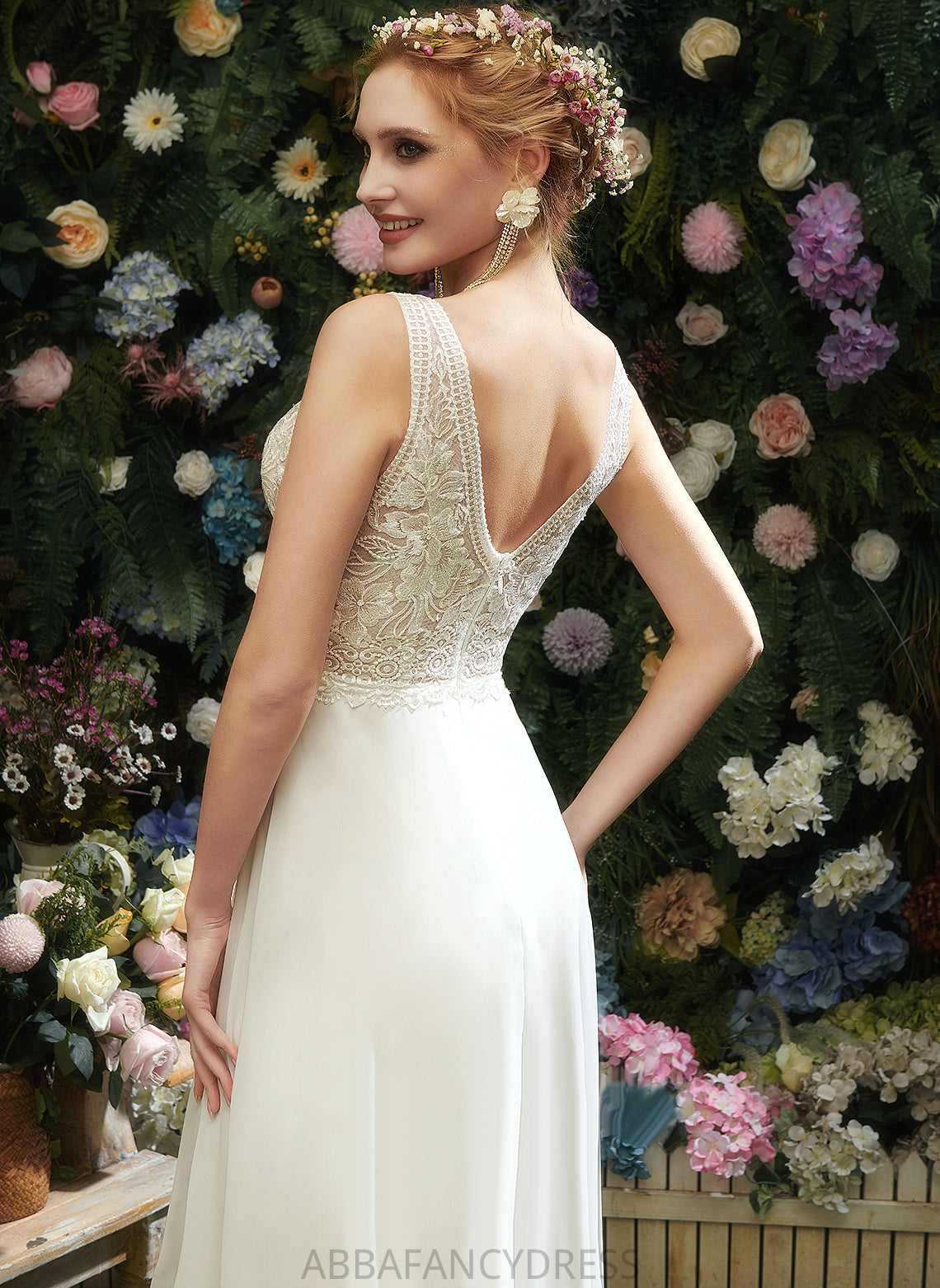 Lace Wedding Dresses V-neck Dress With Wedding Chiffon Floor-Length Tiana A-Line Sequins