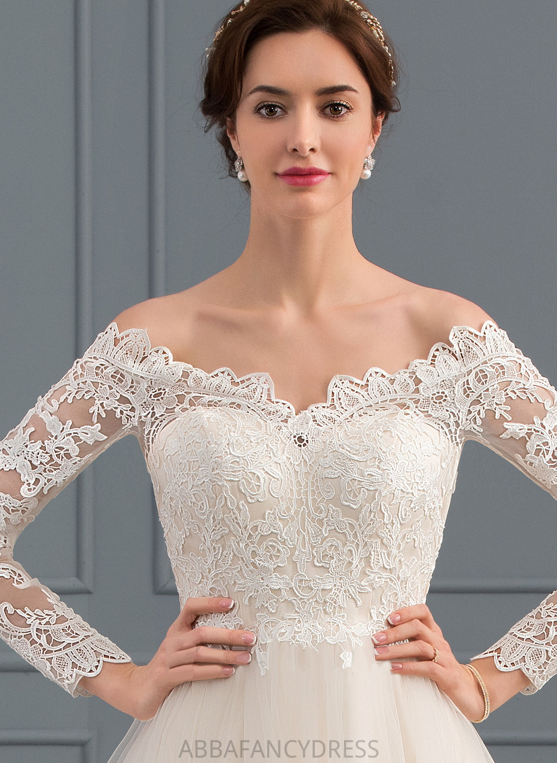 Wedding Dresses Dress Off-the-Shoulder Chapel Kaitlynn Tulle Lace Ball-Gown/Princess Wedding Train