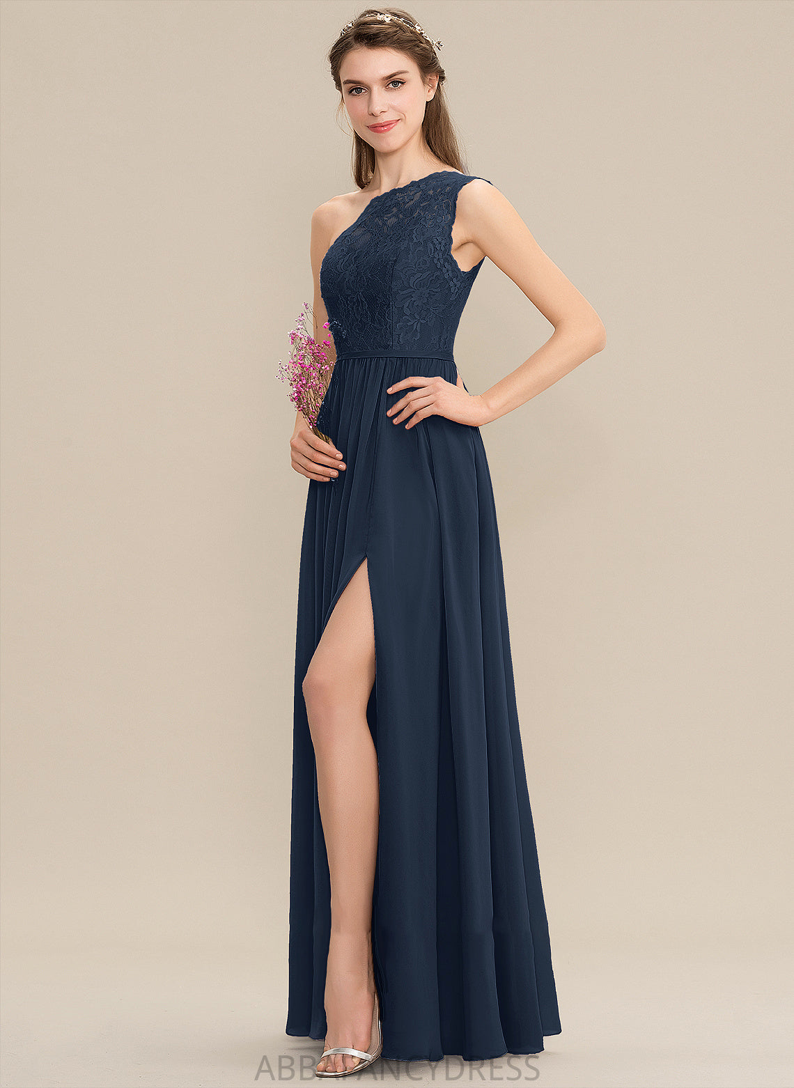 Floor-Length Embellishment One-Shoulder A-Line Neckline Length SplitFront Silhouette Fabric Jessie