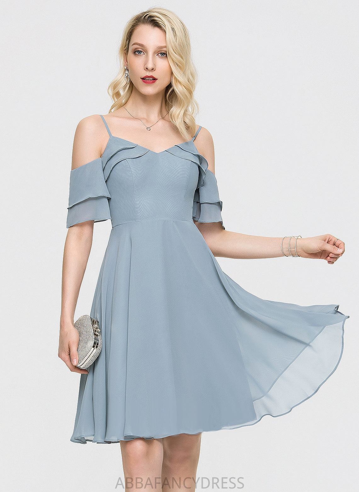 Homecoming Dresses A-Line Ruffles Madalyn With Cascading Homecoming V-neck Chiffon Dress Knee-Length