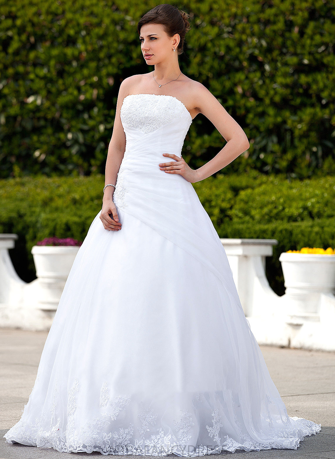 With Train Dress Chapel Wedding Beading Brylee Lace Ball-Gown/Princess Wedding Dresses Strapless Organza