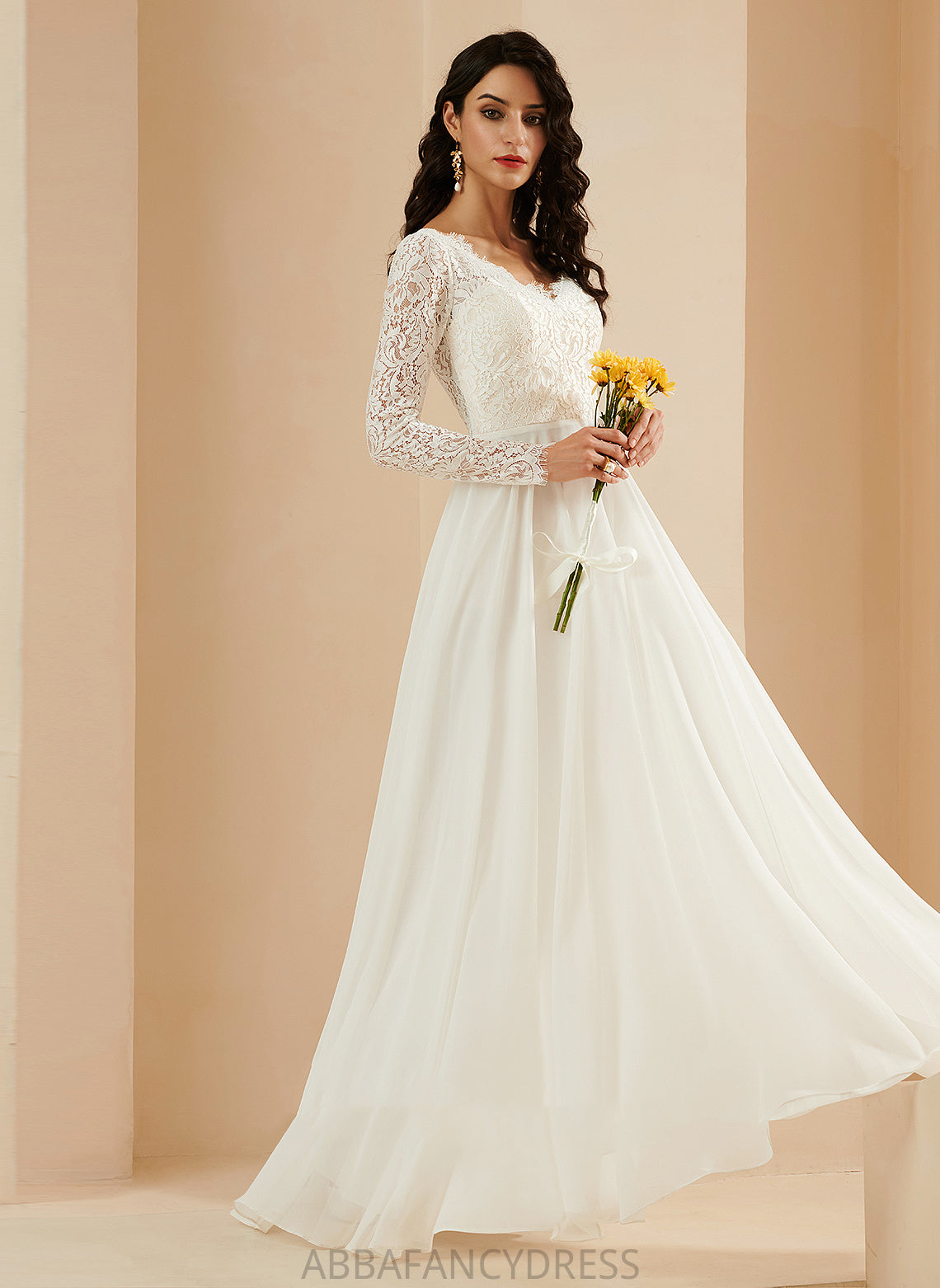 Wedding Dresses V-neck Chiffon Janey Sweep Wedding A-Line With Lace Dress Train