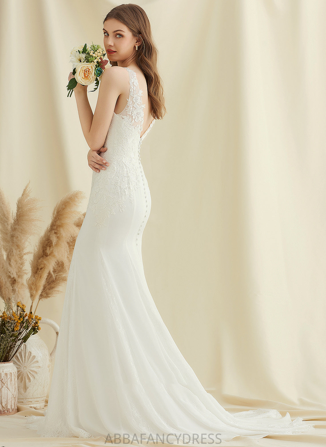 Dress Wedding Trumpet/Mermaid Chiffon V-neck Lace Train Court Wedding Dresses Zariah