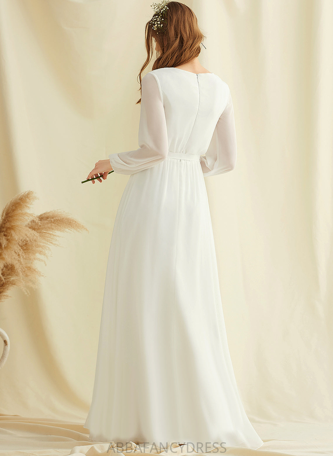 Wedding Dresses Floor-Length A-Line Chiffon Dress V-neck Camryn Wedding