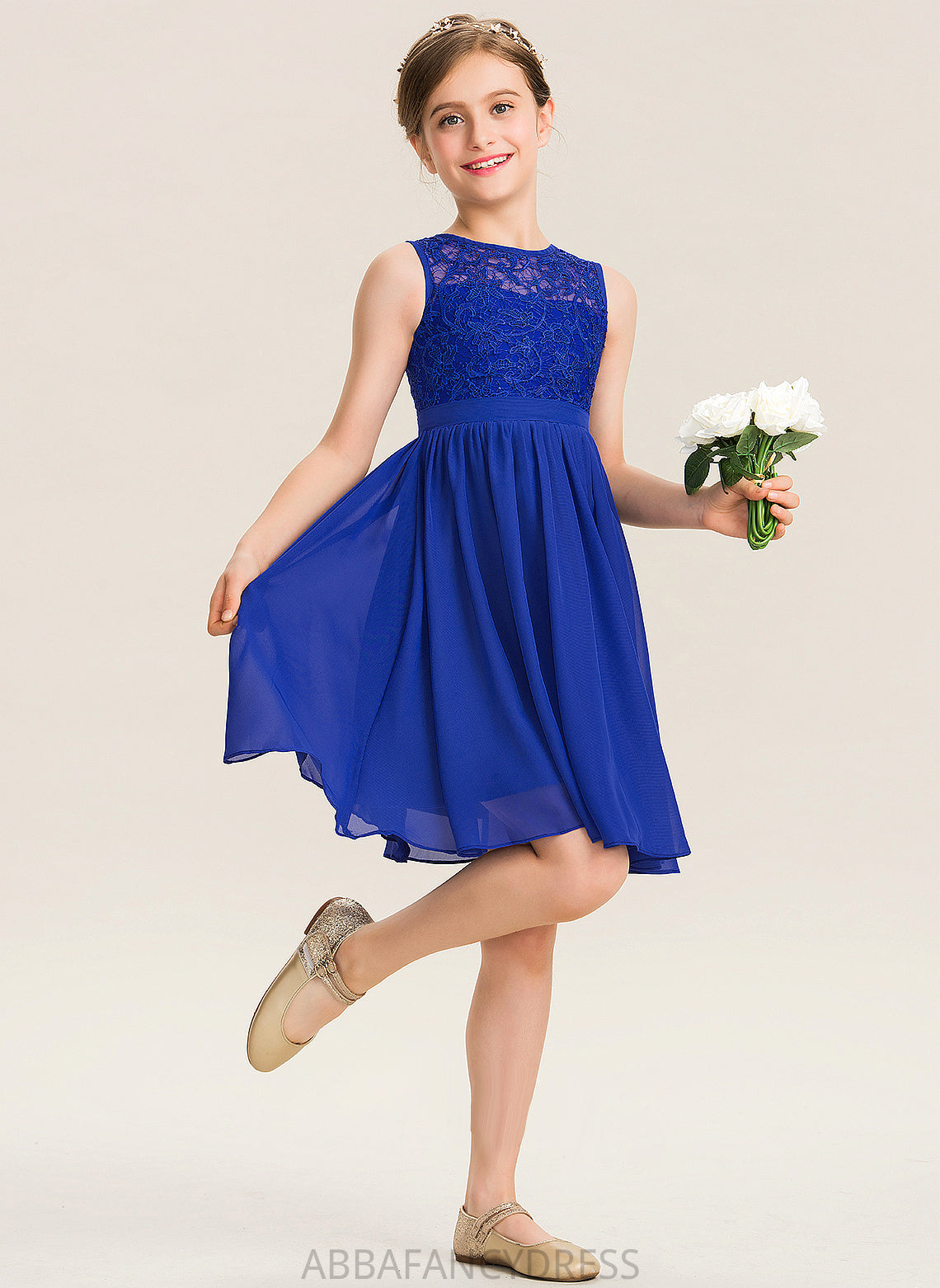 Scoop Neck Chiffon Lace Junior Bridesmaid Dresses Knee-Length Maribel A-Line