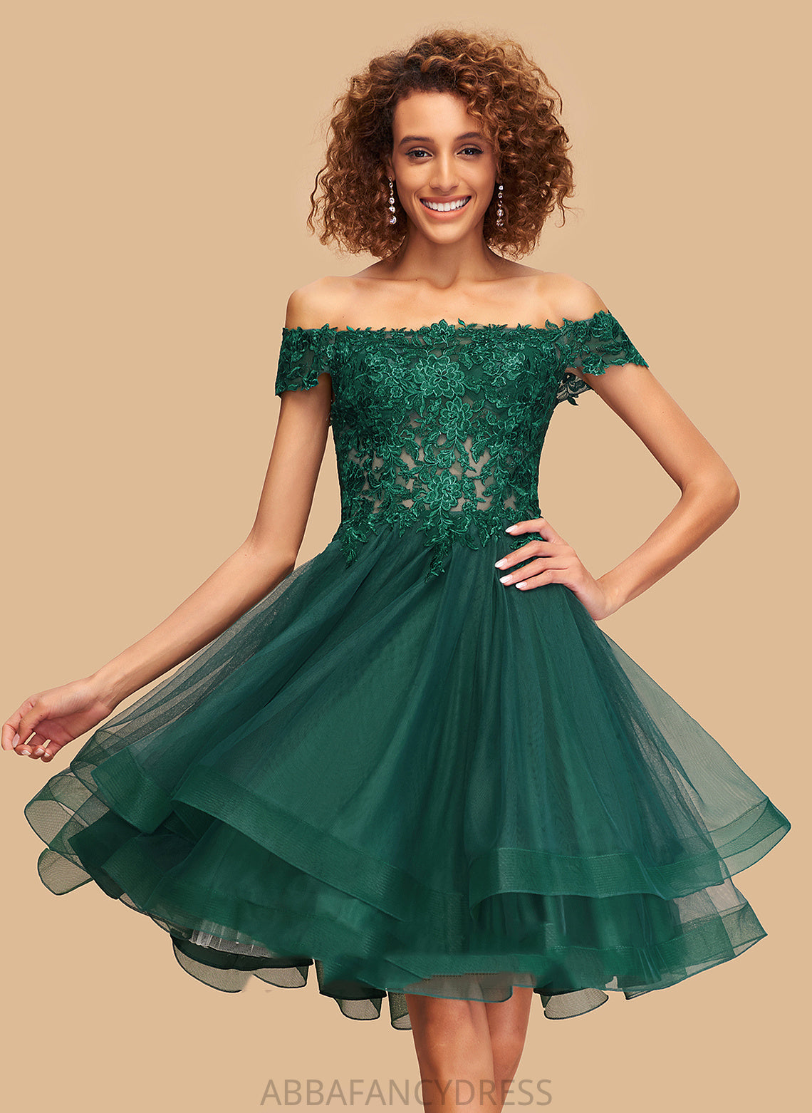 Homecoming Dress With Tulle Knee-Length A-Line Homecoming Dresses Lace Off-the-Shoulder Ashtyn