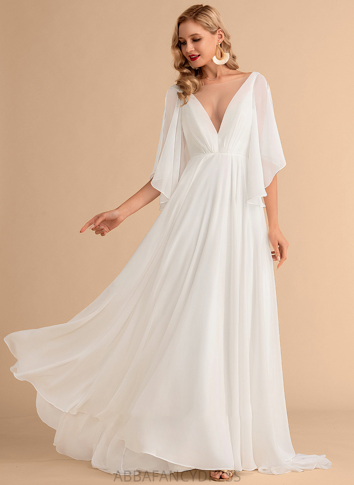 V-neck Wedding Dresses Dress Haven Wedding Chiffon Train A-Line Sweep