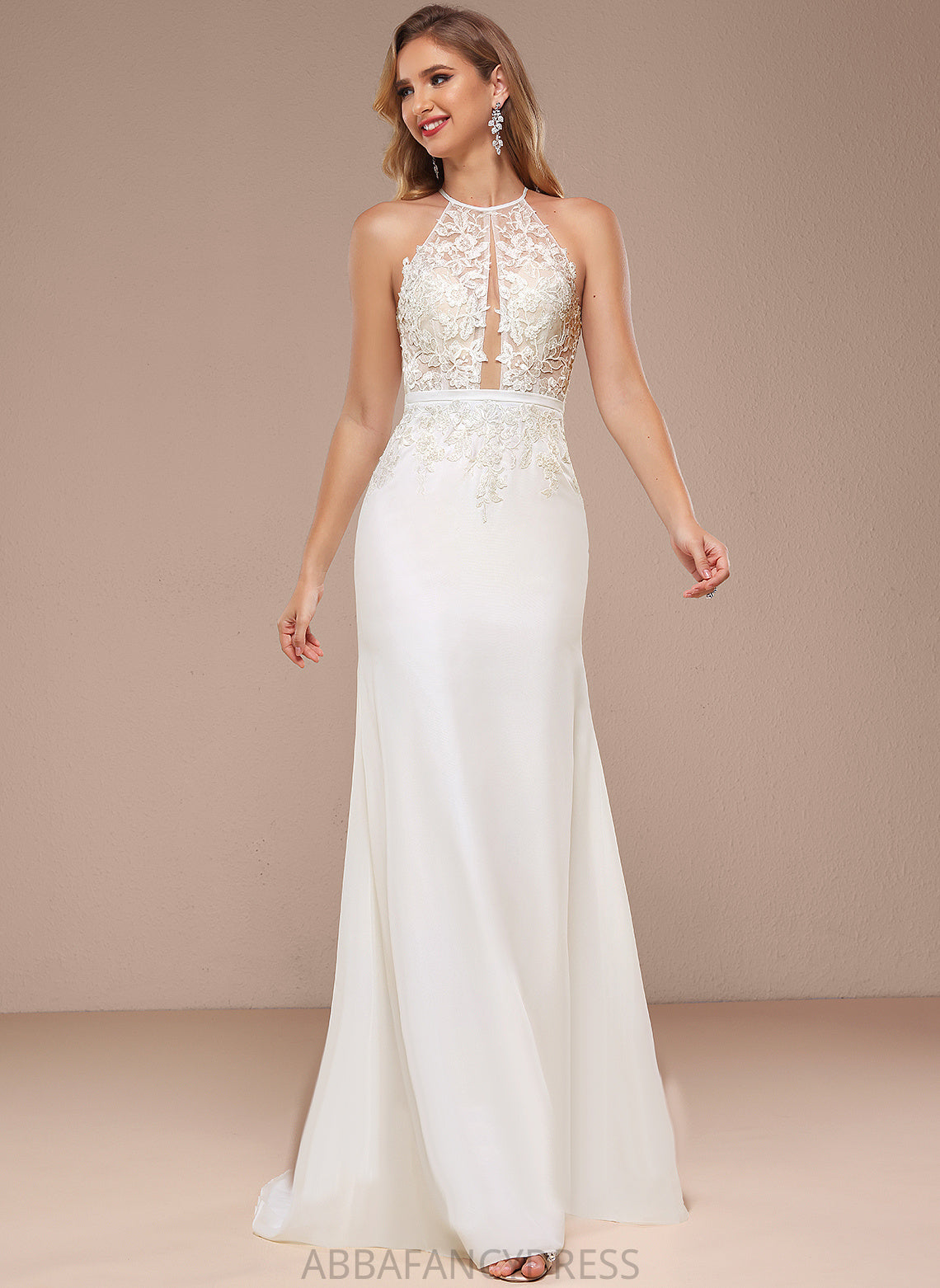 Chiffon Halter Lace Roselyn Dress Sequins Trumpet/Mermaid Sweep Wedding Dresses Train Wedding With