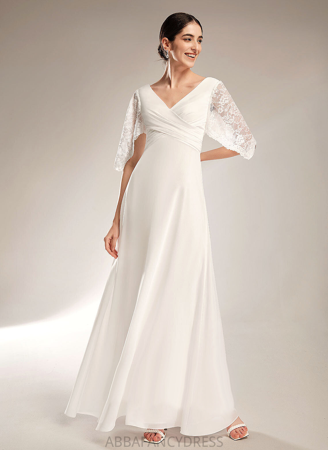 Dress Aracely Chiffon Wedding Dresses Lace V-neck With Wedding Sheath/Column Floor-Length