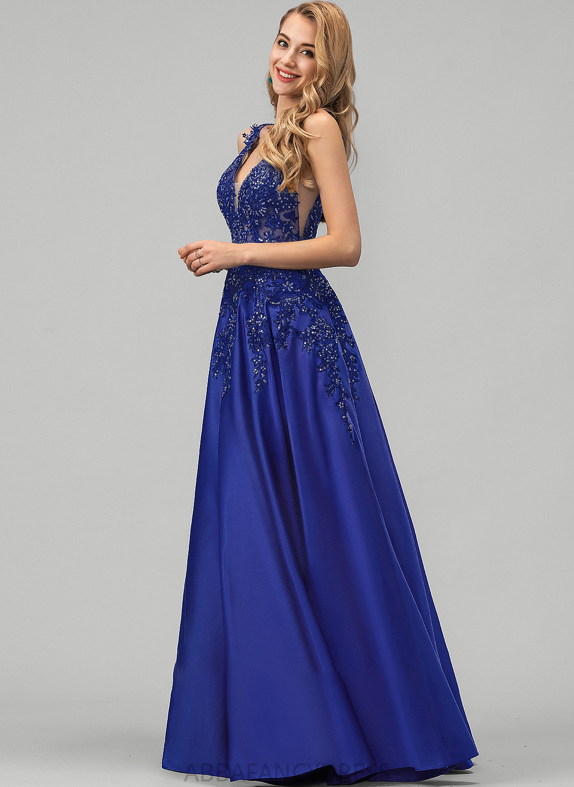 Lace Prom Dresses Sequins Yuliana Satin A-Line Floor-Length V-neck With