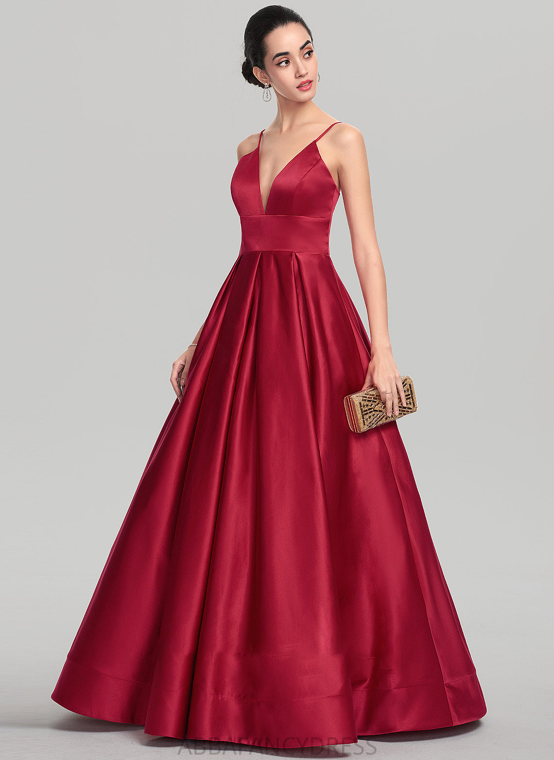 Floor-Length Ball-Gown/Princess Prom Dresses Jaiden Satin V-neck