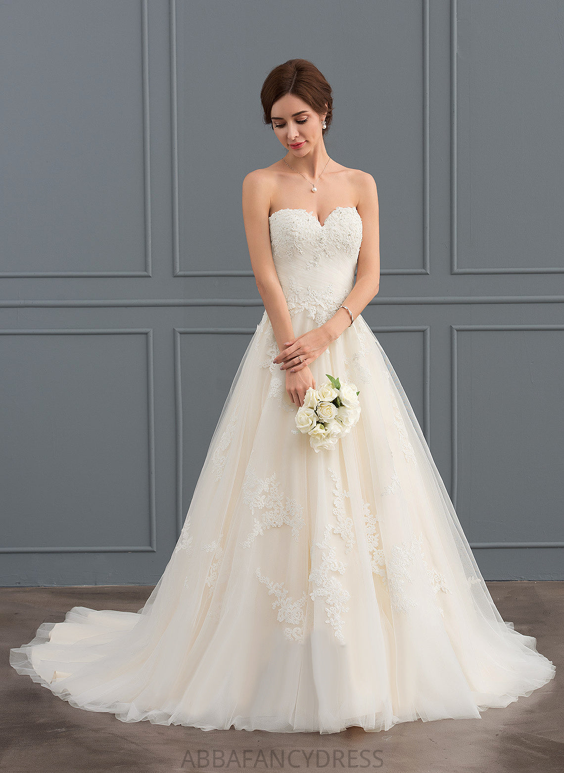 Dress Yuliana Ruffle Wedding Dresses Ball-Gown/Princess Tulle Beading Train Lace Sweetheart Wedding With Court