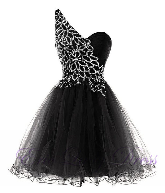 A-Line One-Shoulder Black Homecoming Dresses Jaiden Tulle Short 2024 With Sequins