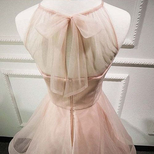 A-Line Jewel Pearl Organza Pink Homecoming Dresses Alayna Bowknot Short 2024 With Open Back