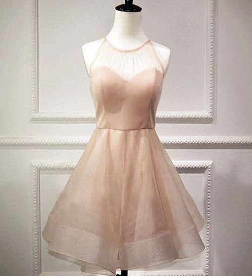 A-Line Jewel Pearl Organza Pink Homecoming Dresses Alayna Bowknot Short 2024 With Open Back